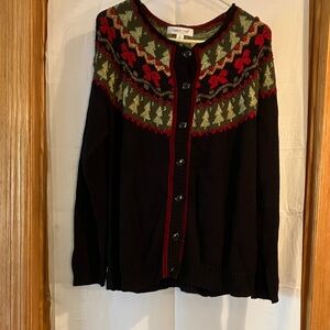 Women’s Coldwater Creek Sz 1X Holiday Vintage-style Black Button Down Cardigan
